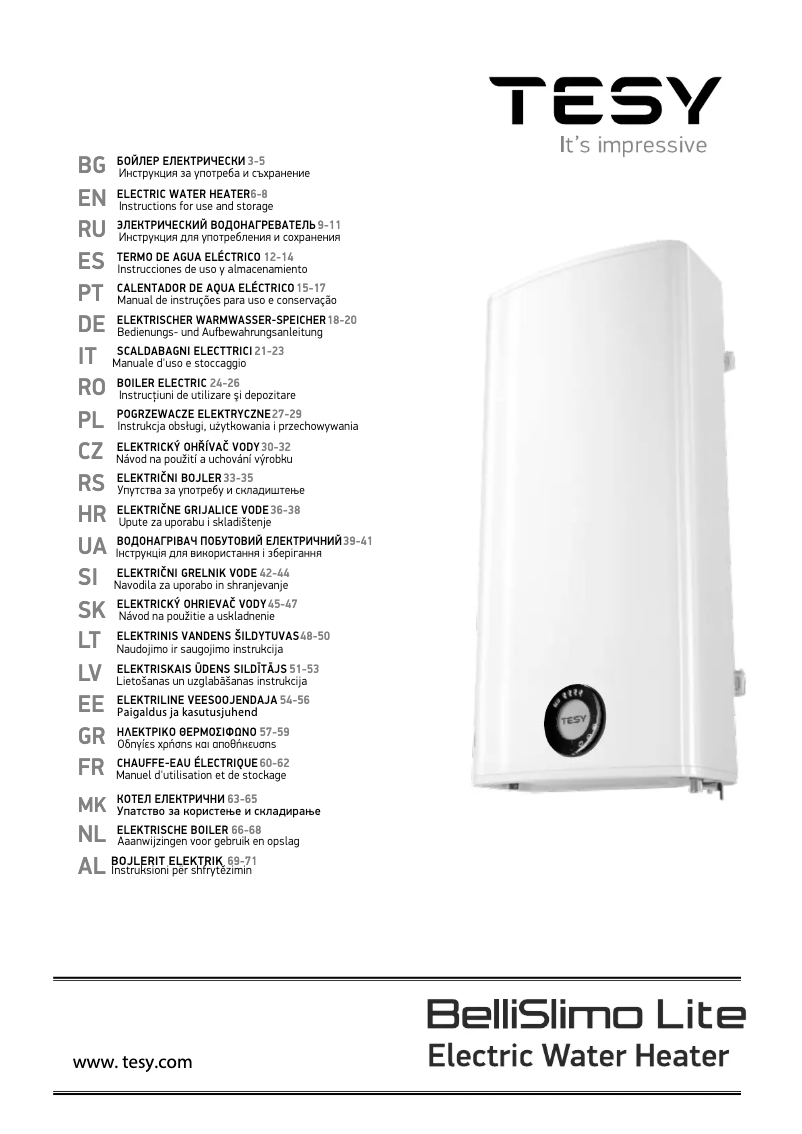 Page n°1 - Guide de démarrage rapide Tesy BelliSlimo Lite 50