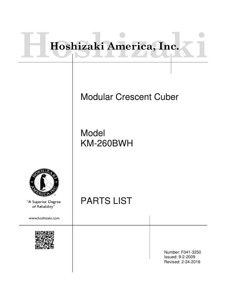 Page 1 de la notice Manuel utilisateur Hoshizaki KM-260BWH