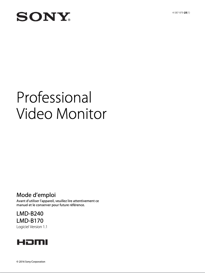 Page 1 de la notice Manuel utilisateur Sony LMD-B170