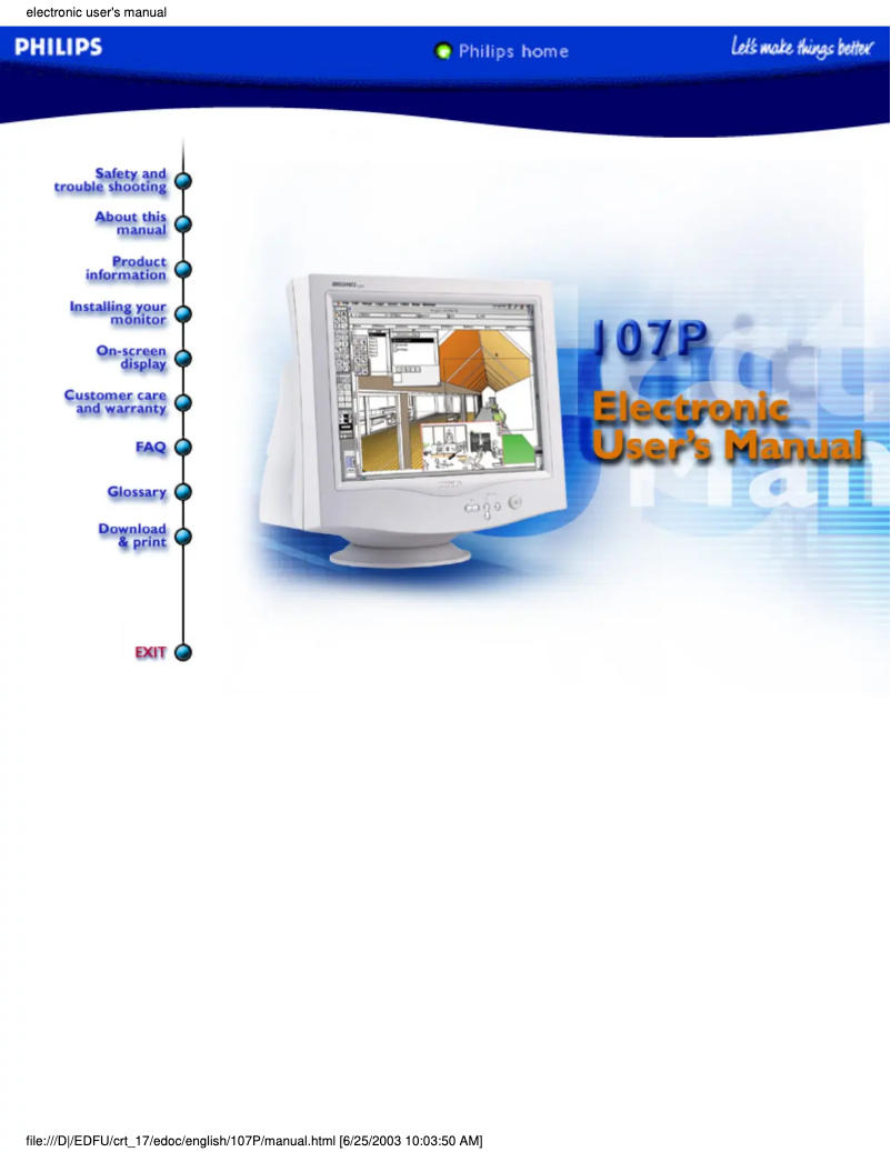 Page 1 de la notice Manuel utilisateur Philips Brilliance 107P4