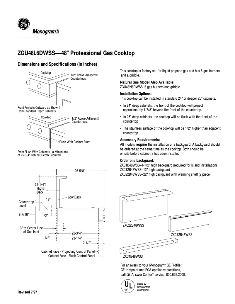 Page n°1 - Fiche technique GE ZGU48L6DWSS