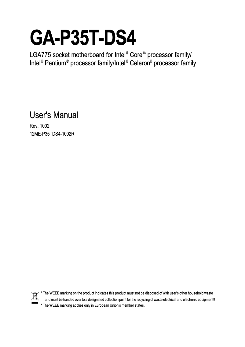 Page 1 de la notice Manuel utilisateur Gigabyte GA-P35T-DS4