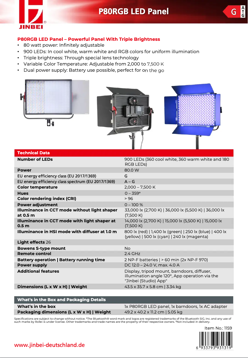 Page 1 de la notice Manuel utilisateur Jinbei P80 RGB