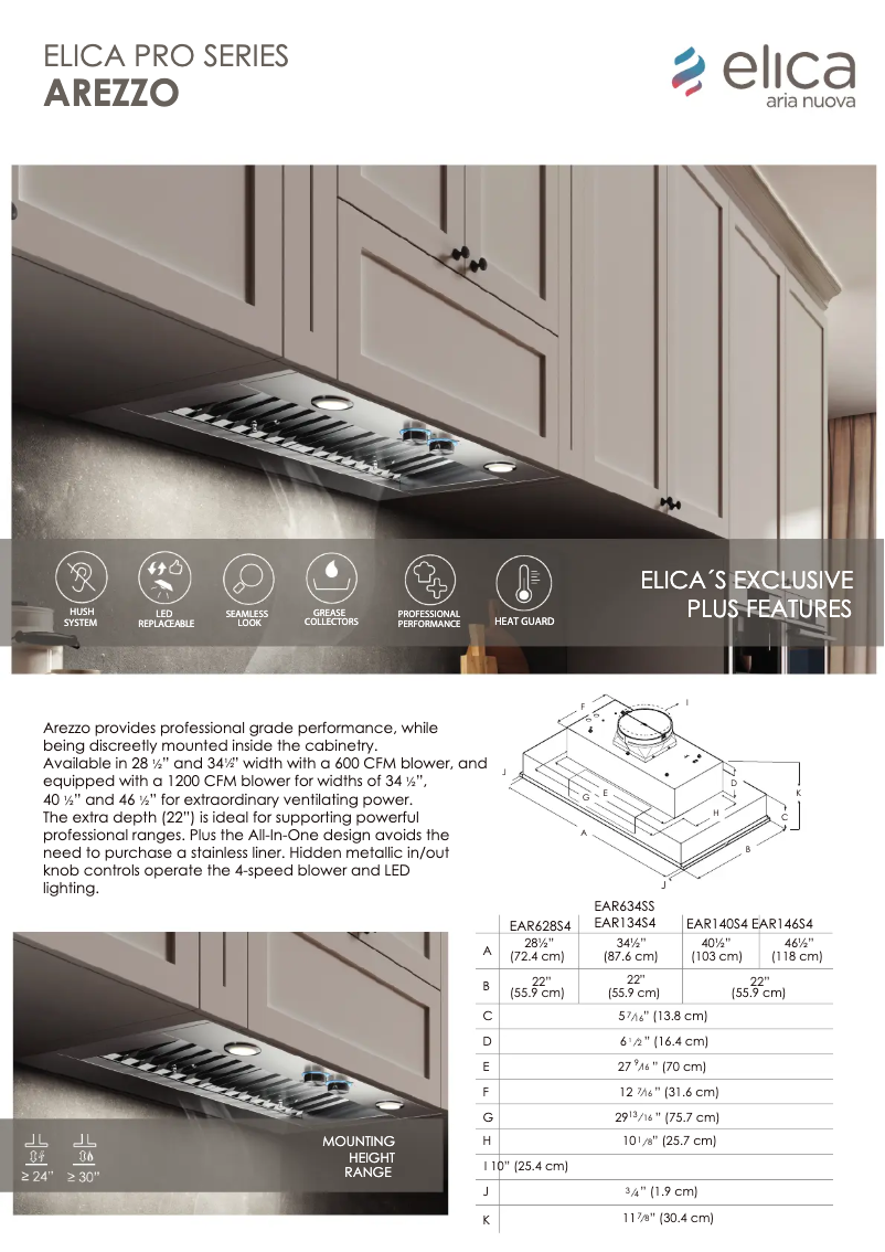 Page 1 de la notice Fiche technique Elica Arezzo EAR146S4