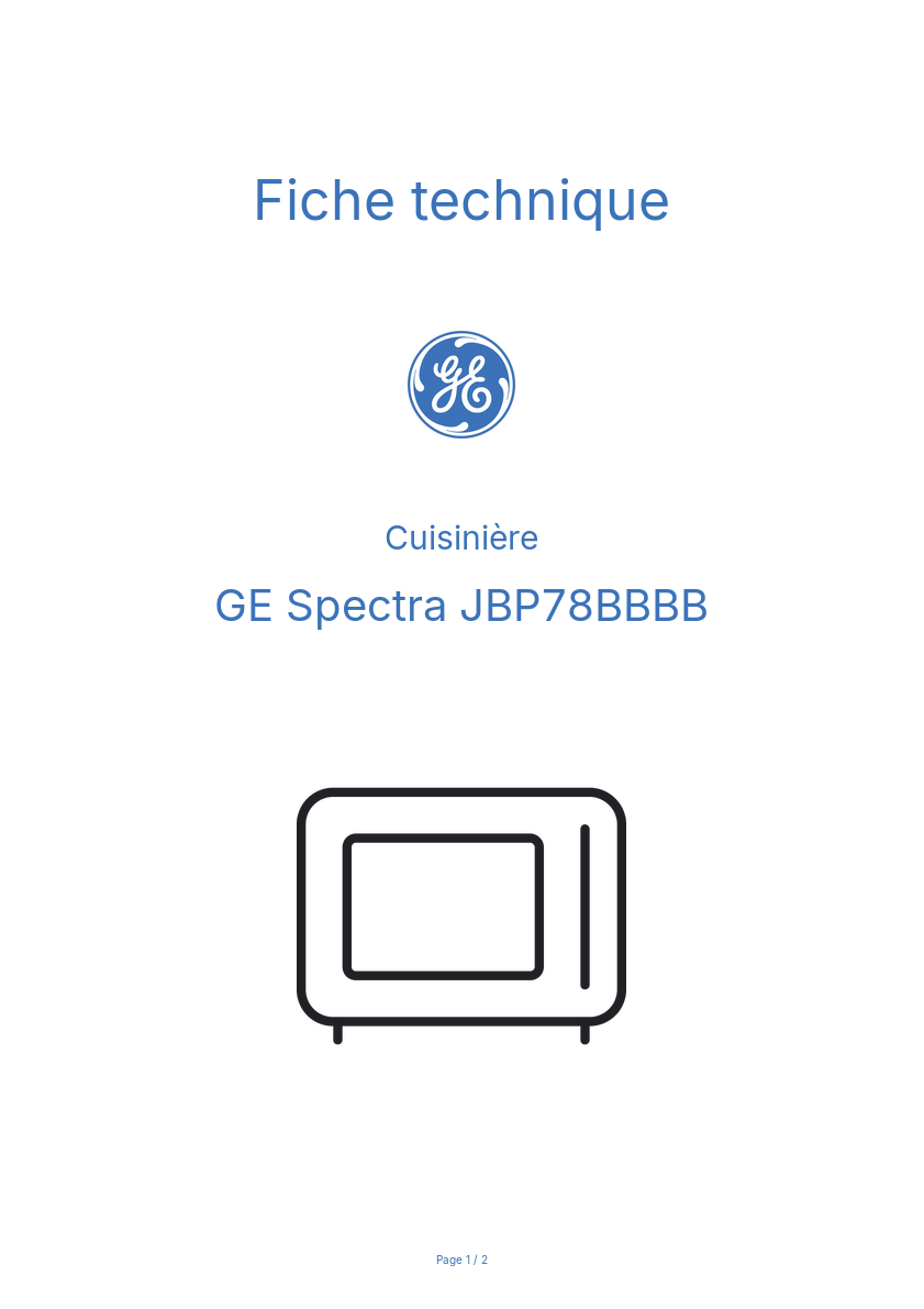 Page n°1 - Fiche technique GE Spectra JBP78BBBB
