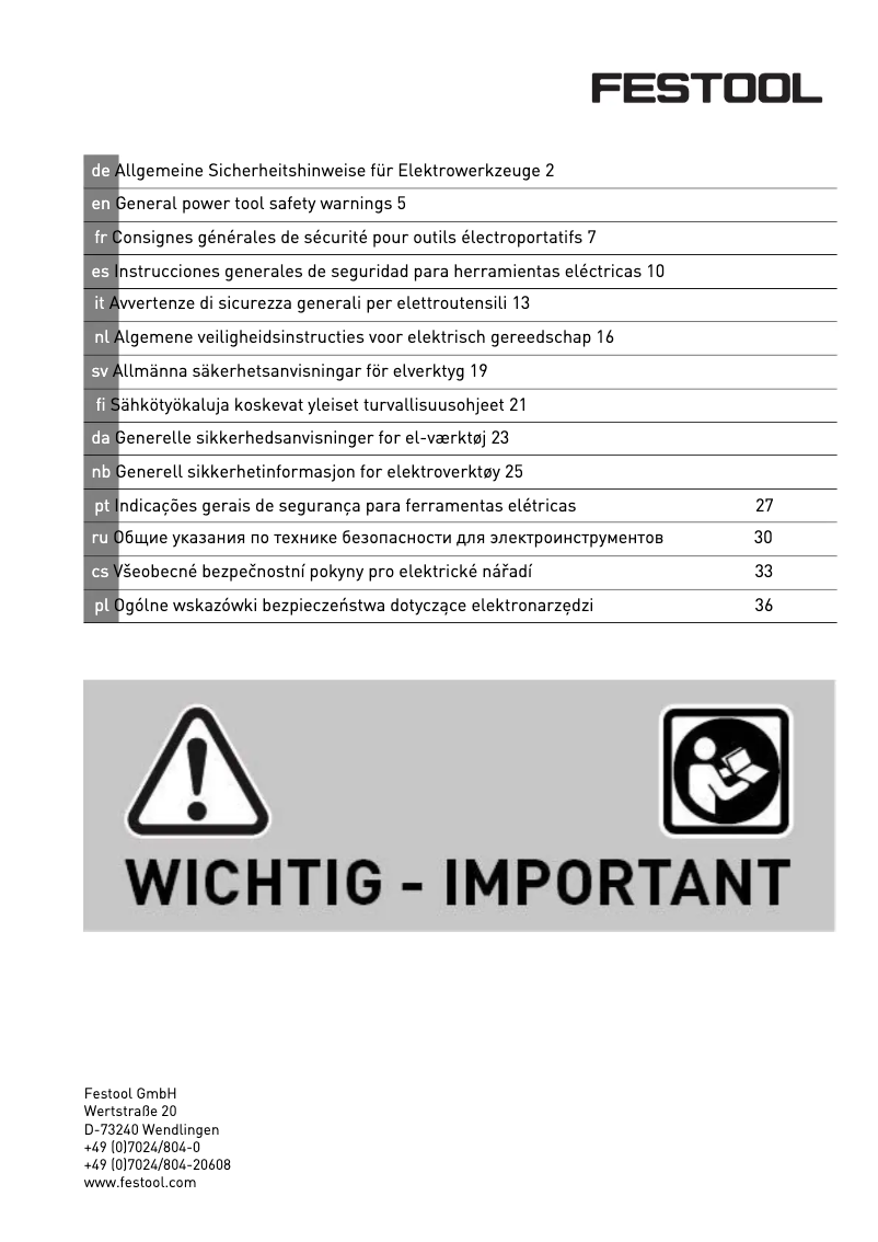 Page 1 de la notice Instructions de sécurité Festool DTSC 400 Li 3,1 I-Set