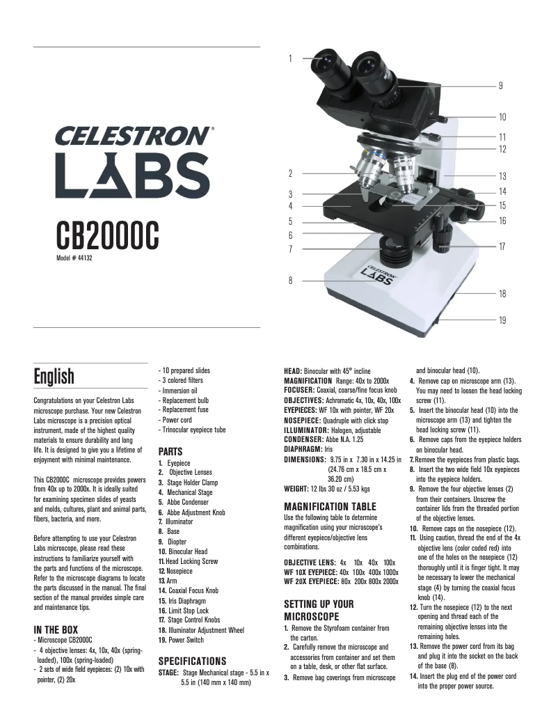 Page n°1 - Manuel utilisateur Celestron Labs CB2000C