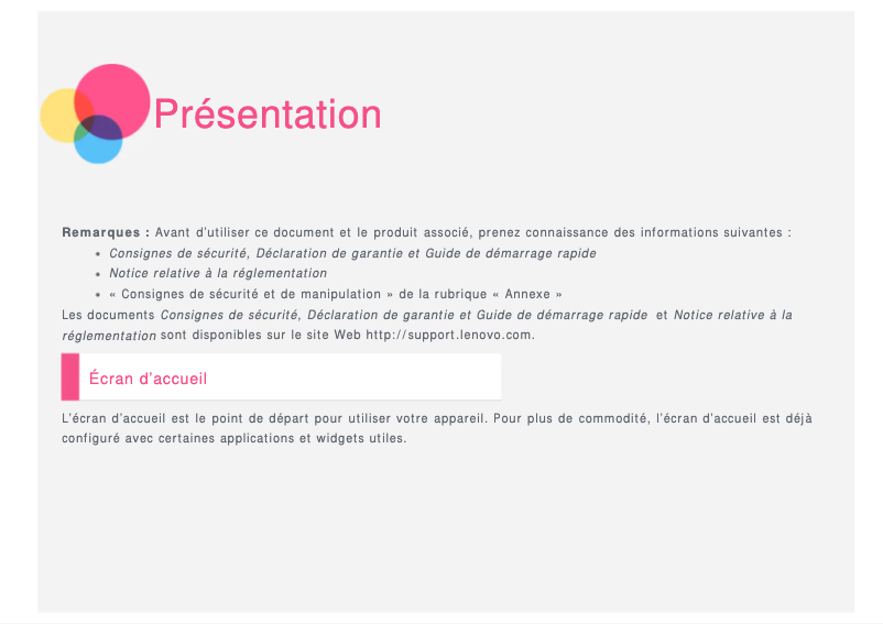Page 1 de la notice Manuel utilisateur Lenovo Yoga Tab 2