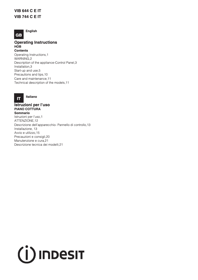 Image de la première page du manuel de l'appareil VIB 744 C E IT