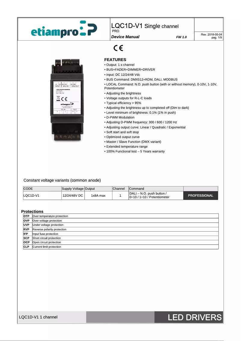 Page 1 de la notice Manuel utilisateur EtiamPro LQC1D-V1
