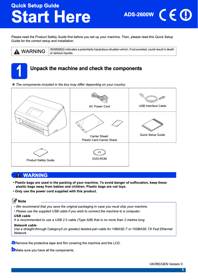 Page 1 de la notice Manuel utilisateur Brother ADS-2600W