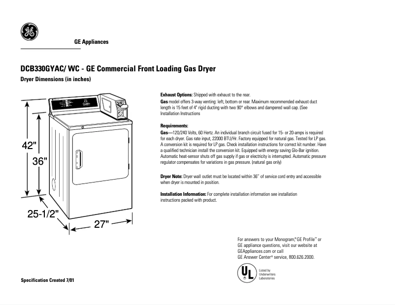 First page image of the manual for DCB330GYAC