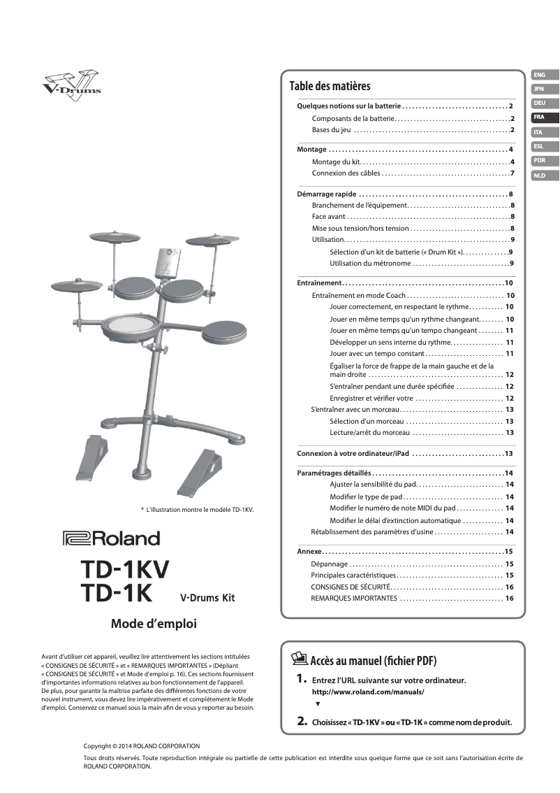 Page n°1 - Manuel utilisateur Roland TD-1K