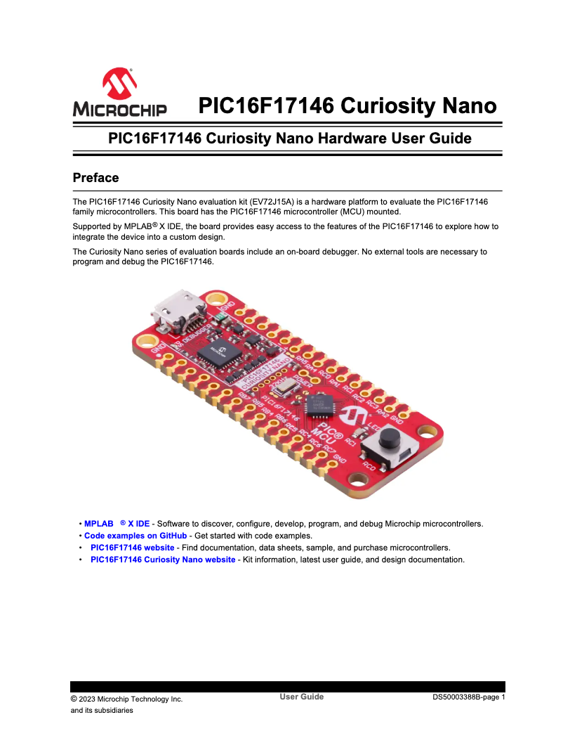 Page 1 de la notice Fiche technique Microchip PIC16F17146