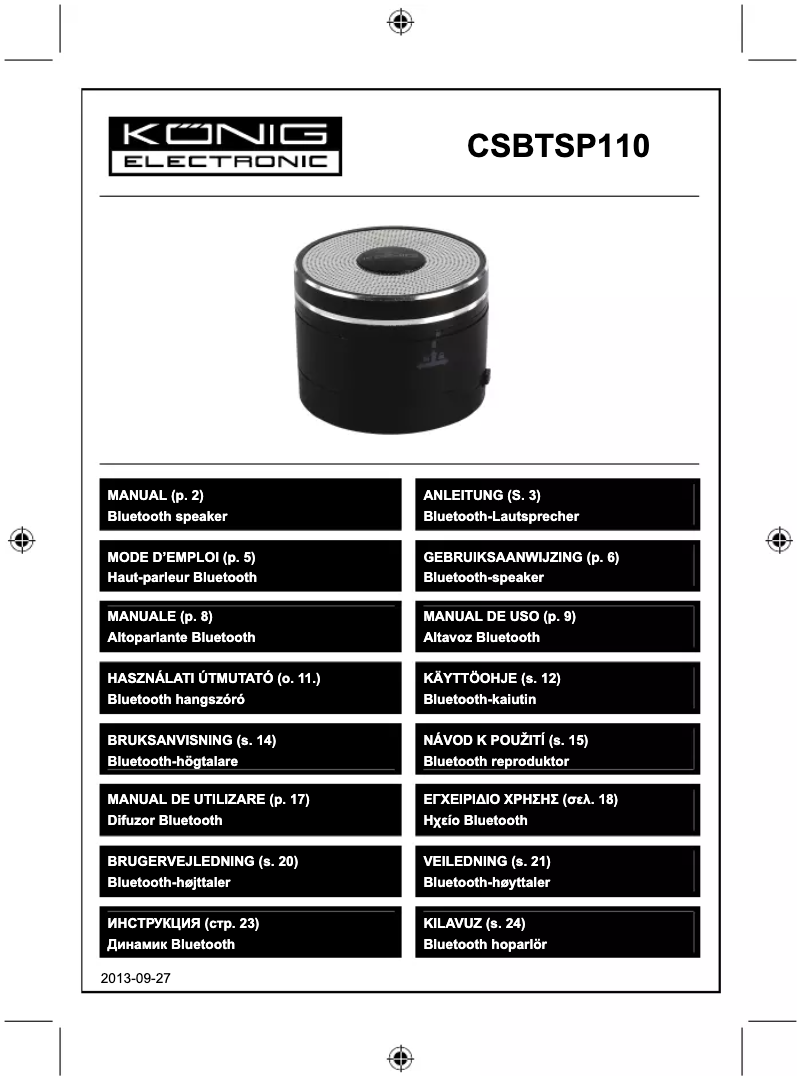 Page 1 de la notice Manuel utilisateur Konig CSBTSP110