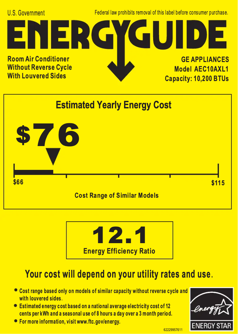 Page n°1 - Label énergétique GE AEC10AX