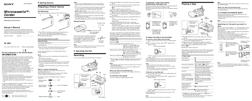 Page n°1 - Manuel utilisateur Sony M-98