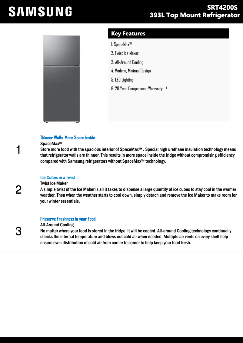 Page 1 de la notice Fiche technique Samsung SRT4200S