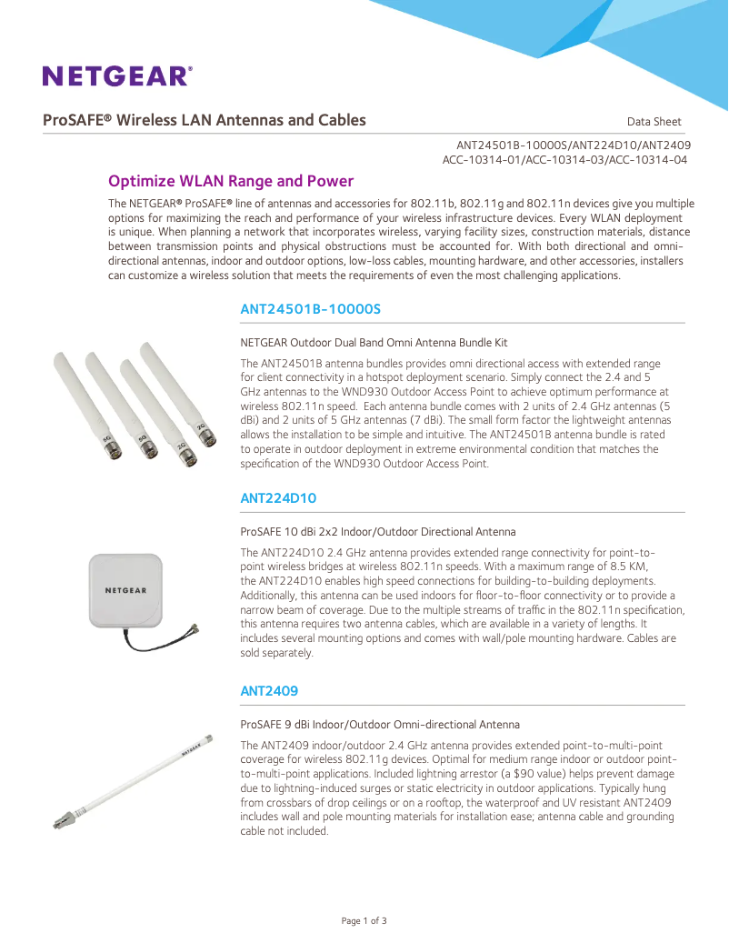 Page n°1 - Fiche technique Netgear ProSafe ANT24501B