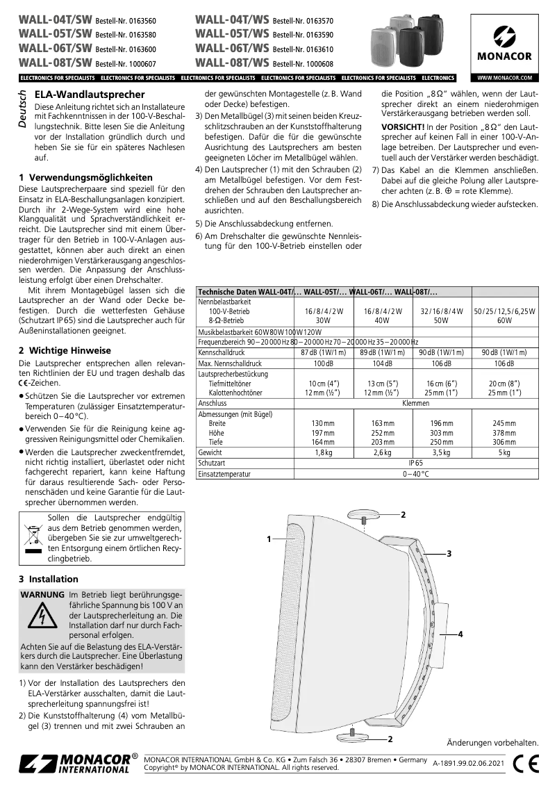 Page 1 de la notice Manuel utilisateur Monacor WALL-05T/SW