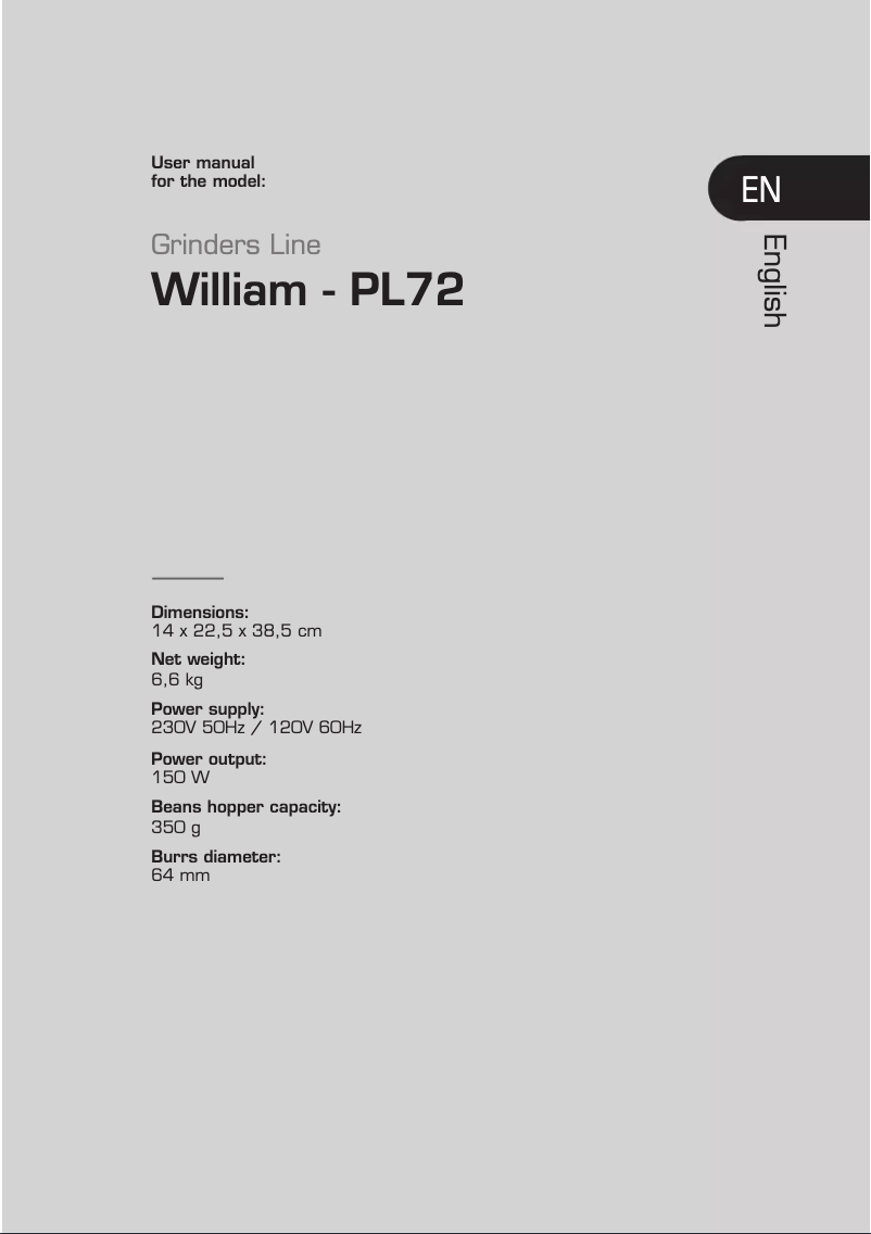 Page 1 de la notice Manuel utilisateur Lelit William PL72