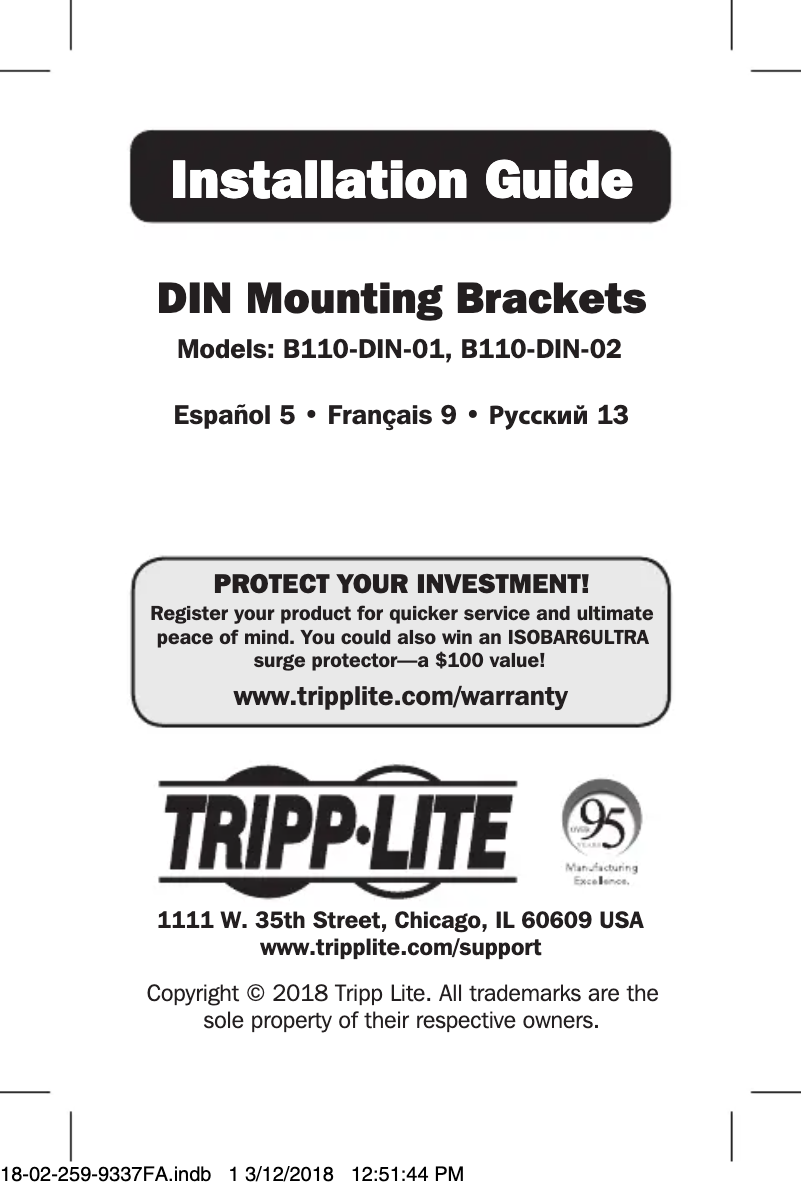 Page n°1 - Manuel utilisateur Tripp Lite B110-DIN-01