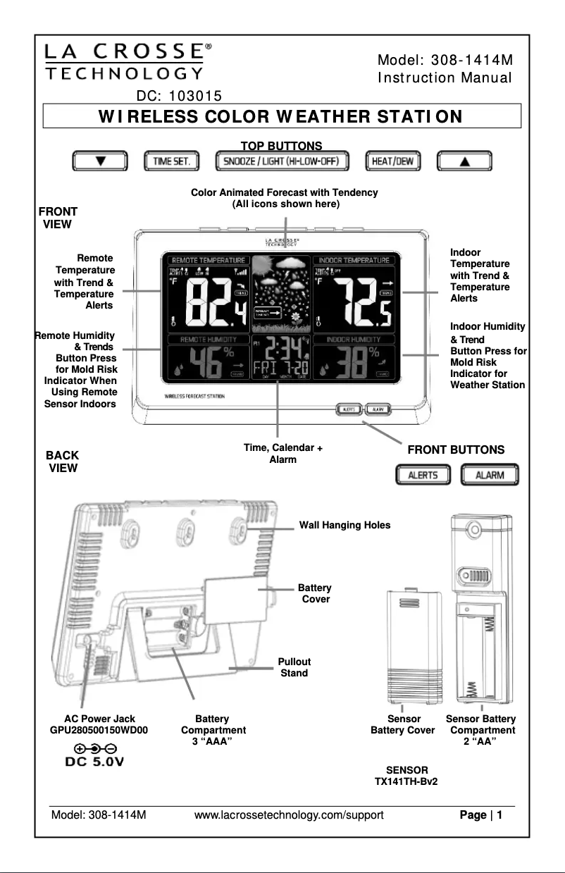 Page n°1 - Manuel utilisateur La Crosse Technology 308-1414MB