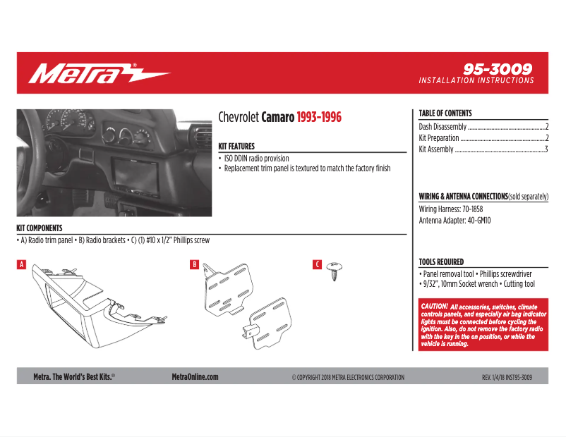 Page n°1 - Manuel utilisateur Metra 95-3009
