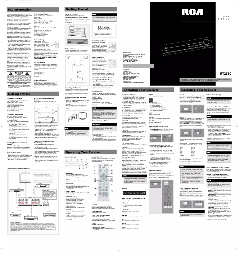 Image de la première page du manuel de l'appareil RT2390