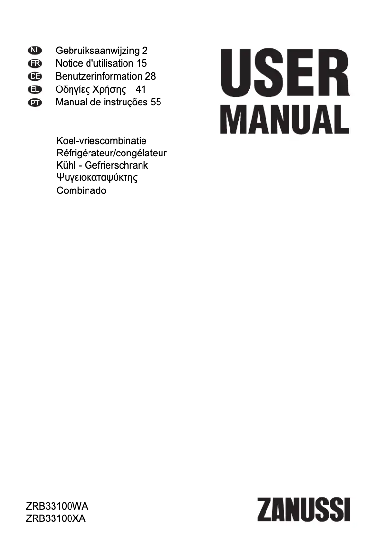Page n°1 - Manuel utilisateur Zanussi ZRB33100WA