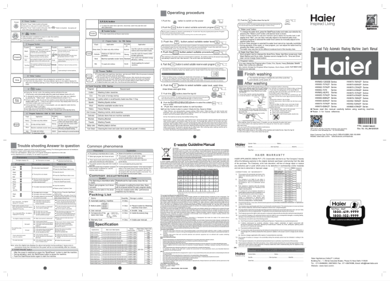 Page 1 de la notice Manuel utilisateur Haier HWM65-826NZP