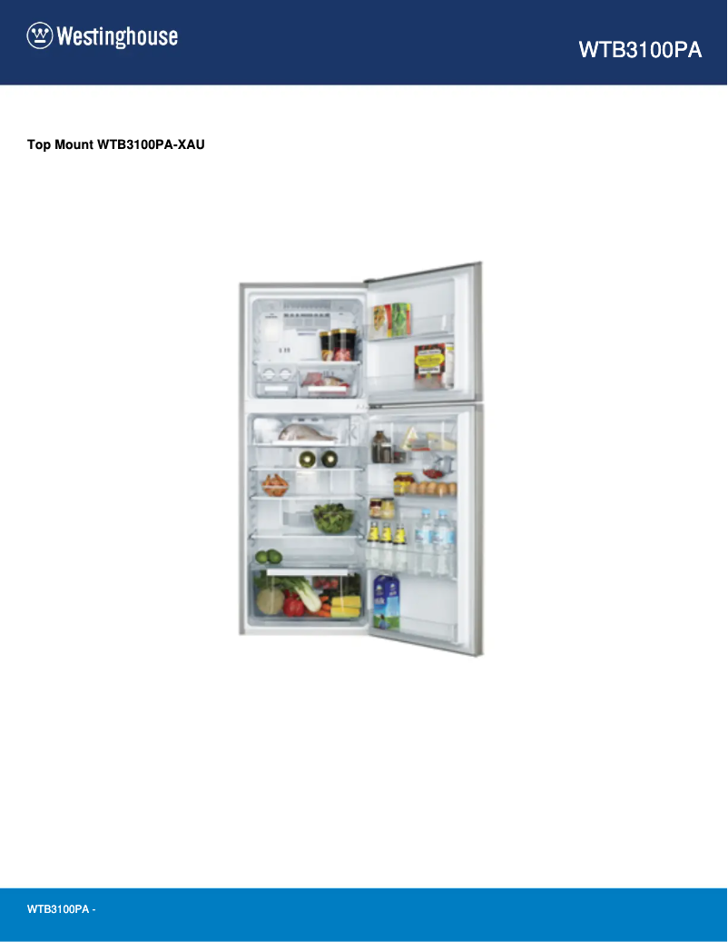 Page 1 de la notice Fiche technique Westinghouse WTB3100PA