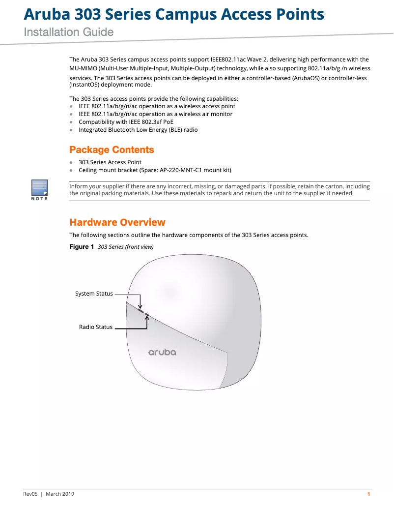 Page n°1 - Manuel utilisateur Aruba AP-303
