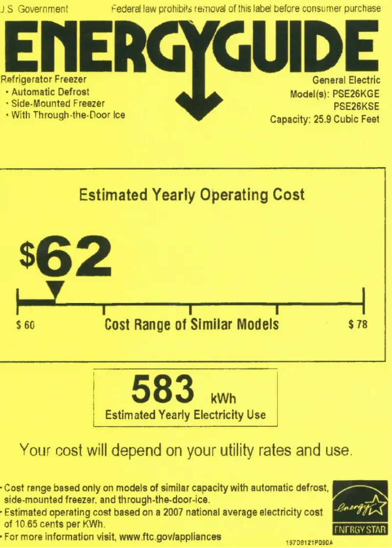 Page 1 of the manual Energy Label GE Profile PSE26KGEBB