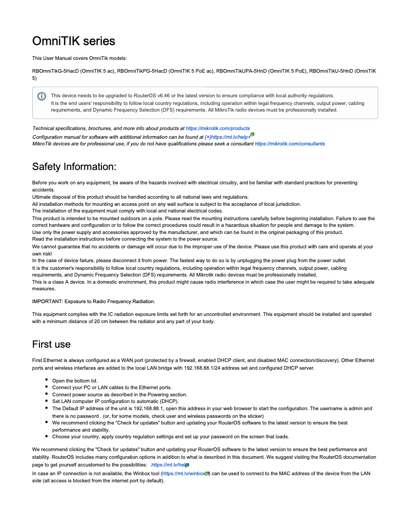 Image de la première page du manuel de l'appareil OmniTIK 5 PoE ac