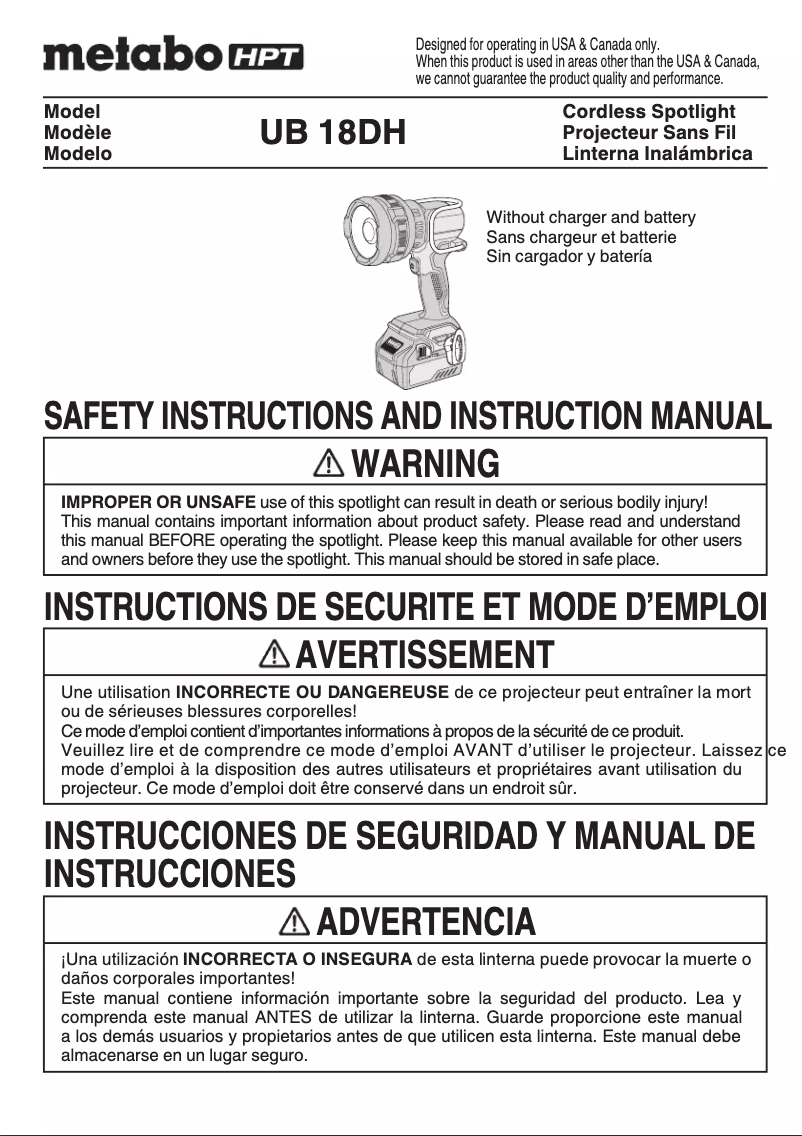 Image de la première page du manuel de l'appareil UB18DH