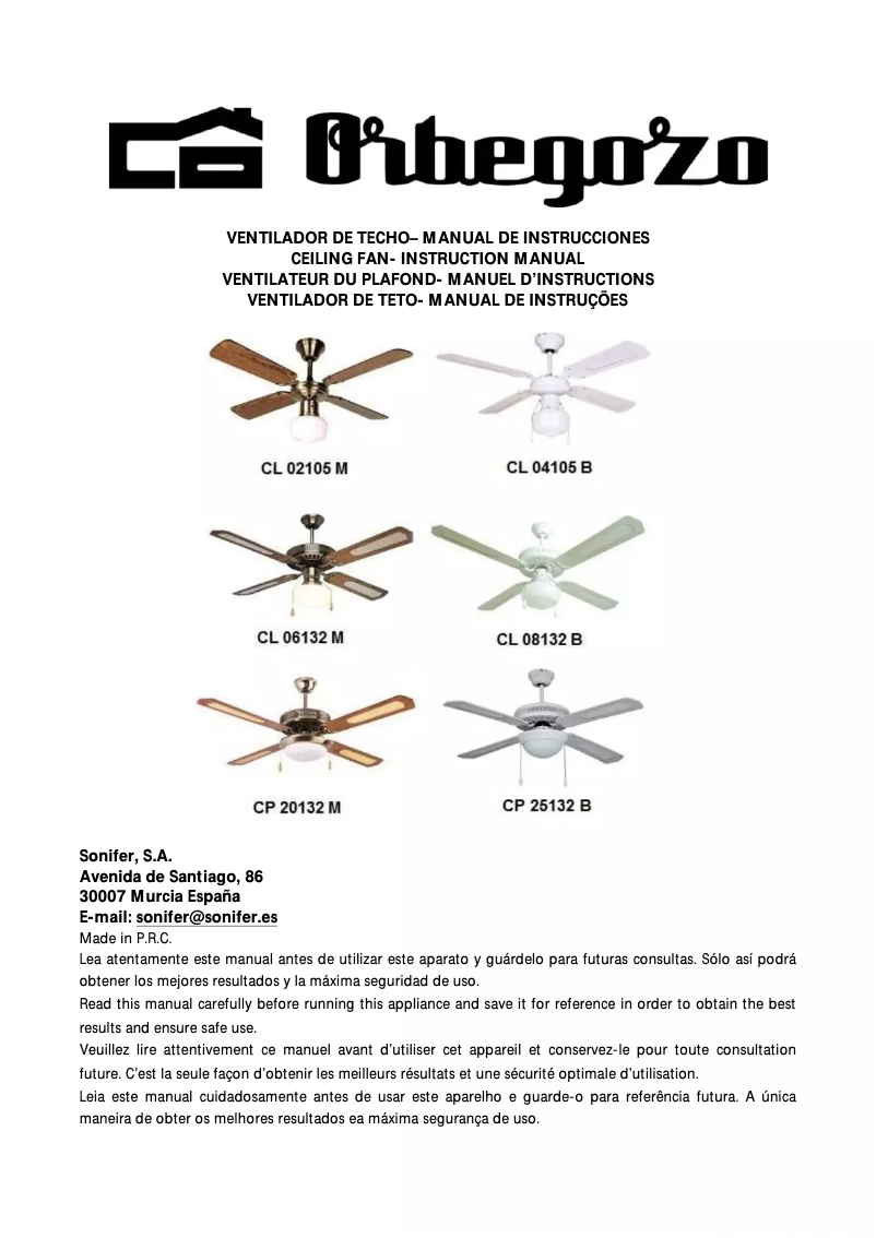 Page n°1 - Manuel utilisateur Orbegozo CL 02105 M