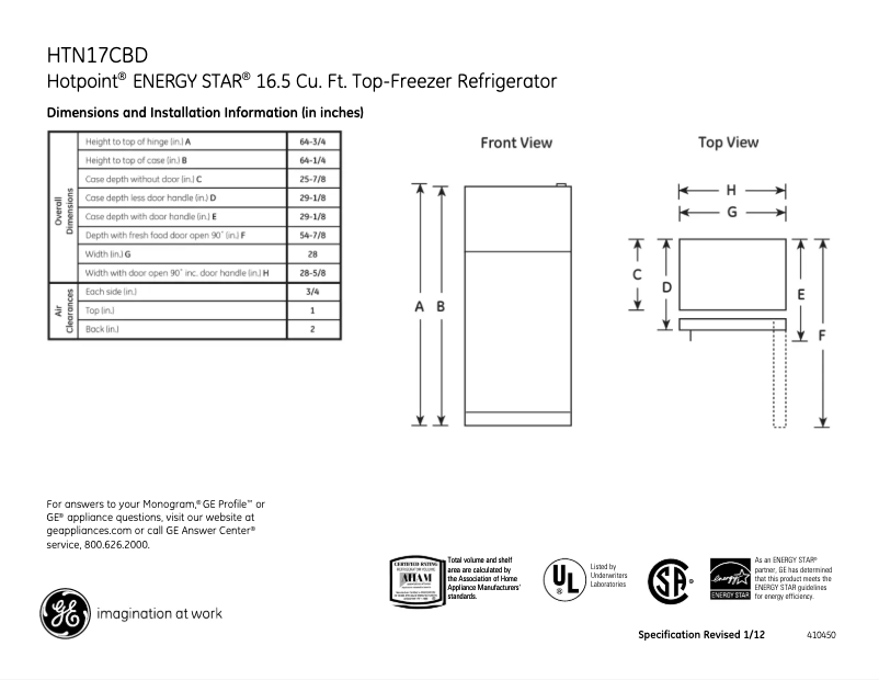 Image de la première page du manuel de l'appareil HTN17CBDLWW