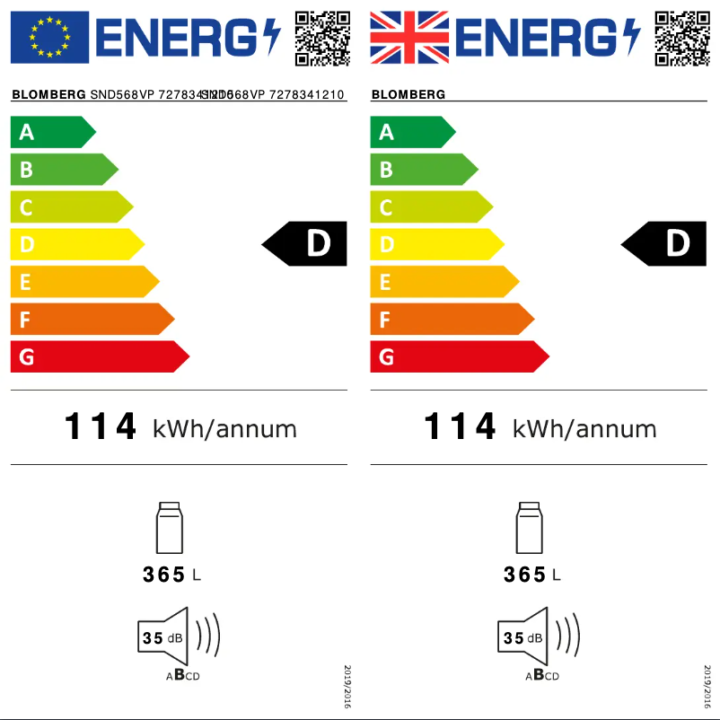 Page 1 de la notice Label énergétique Blomberg SND568VP