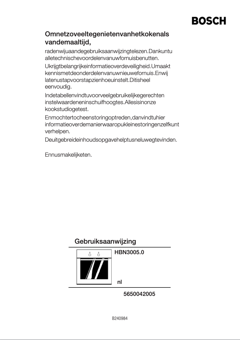 Page 1 de la notice Manuel utilisateur Bosch HBN300570