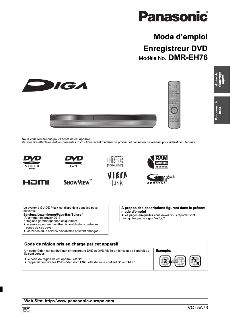 Page 1 of the manual User Manual Panasonic DMR-EH76
