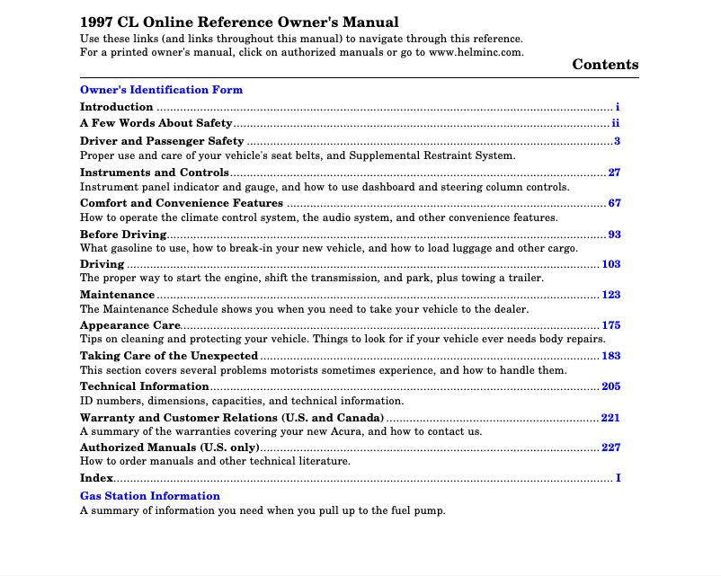 Page 1 de la notice Manuel utilisateur Acura CL (1997)