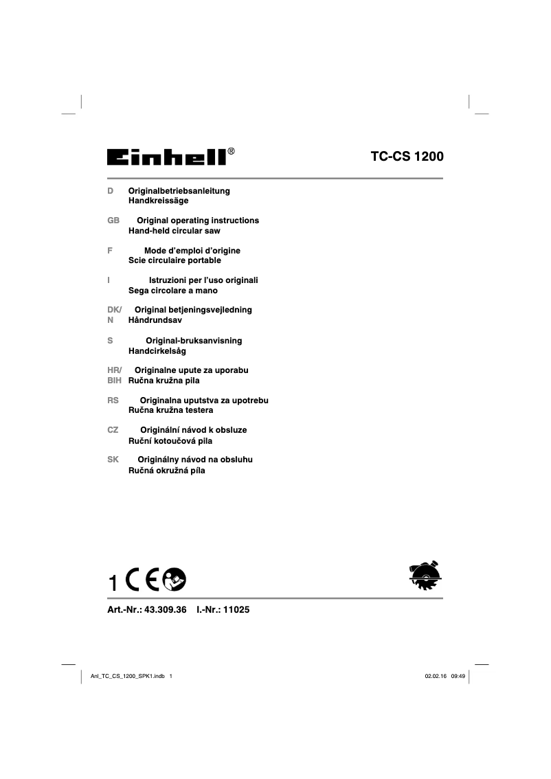 Page n°1 - Manuel utilisateur Einhell TC-CS 1200