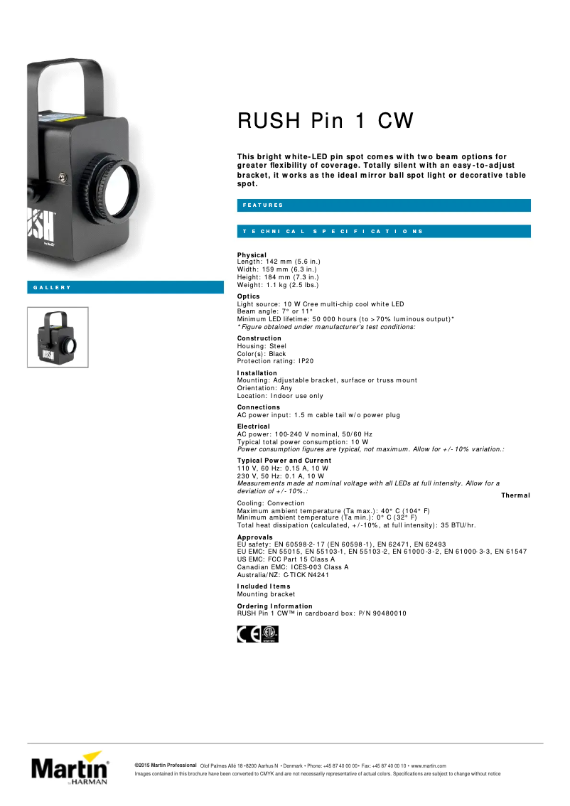 Page 1 de la notice Fiche technique Martin RUSH Pin 1 CW
