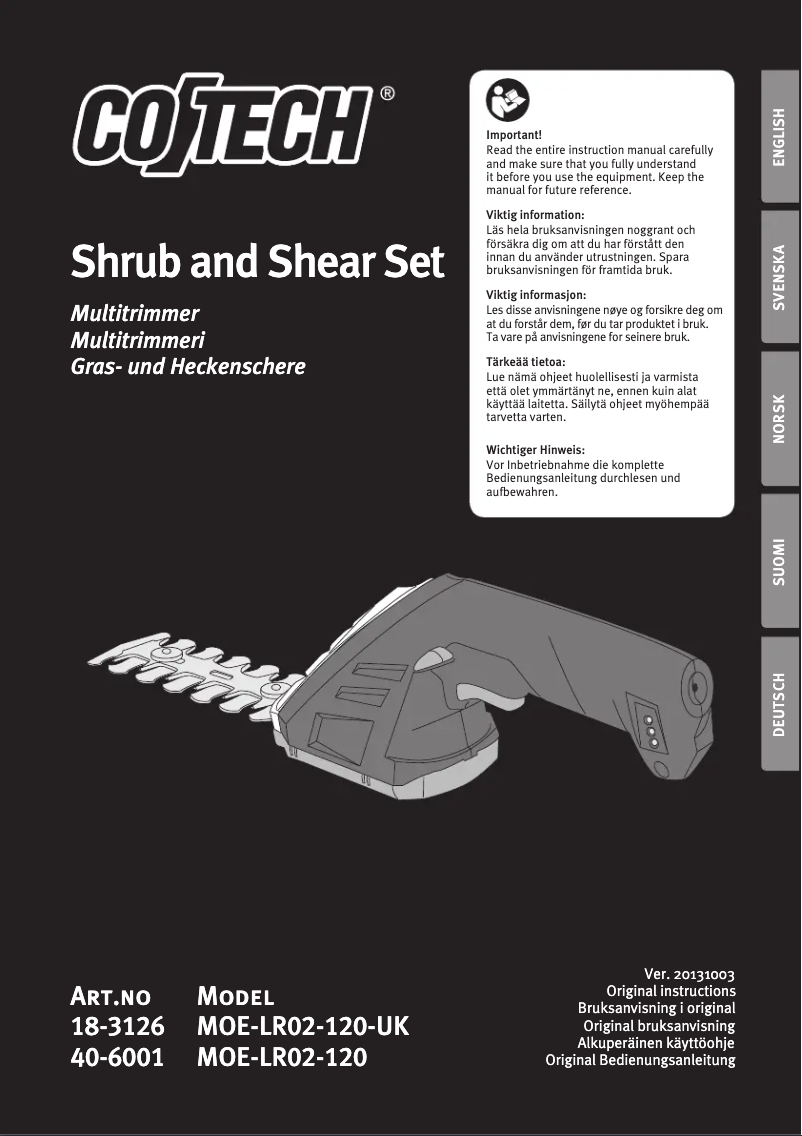 Page n°1 - Manuel utilisateur Cotech MOE-LR02-120