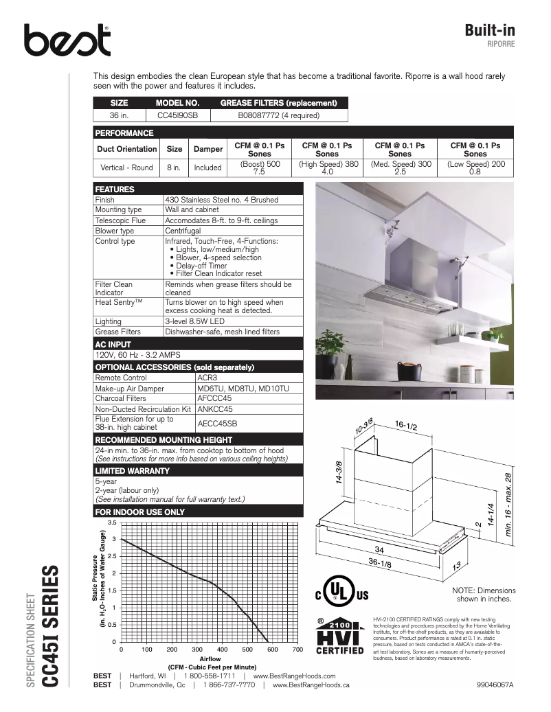 Page n°1 - Fiche technique Best Riporre CC45I90SB