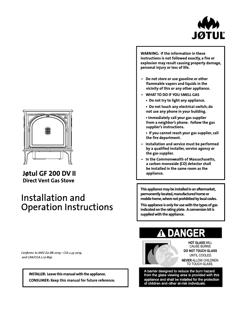 Página 1 del manual Guía de instalación Jøtul GF 200 DV II