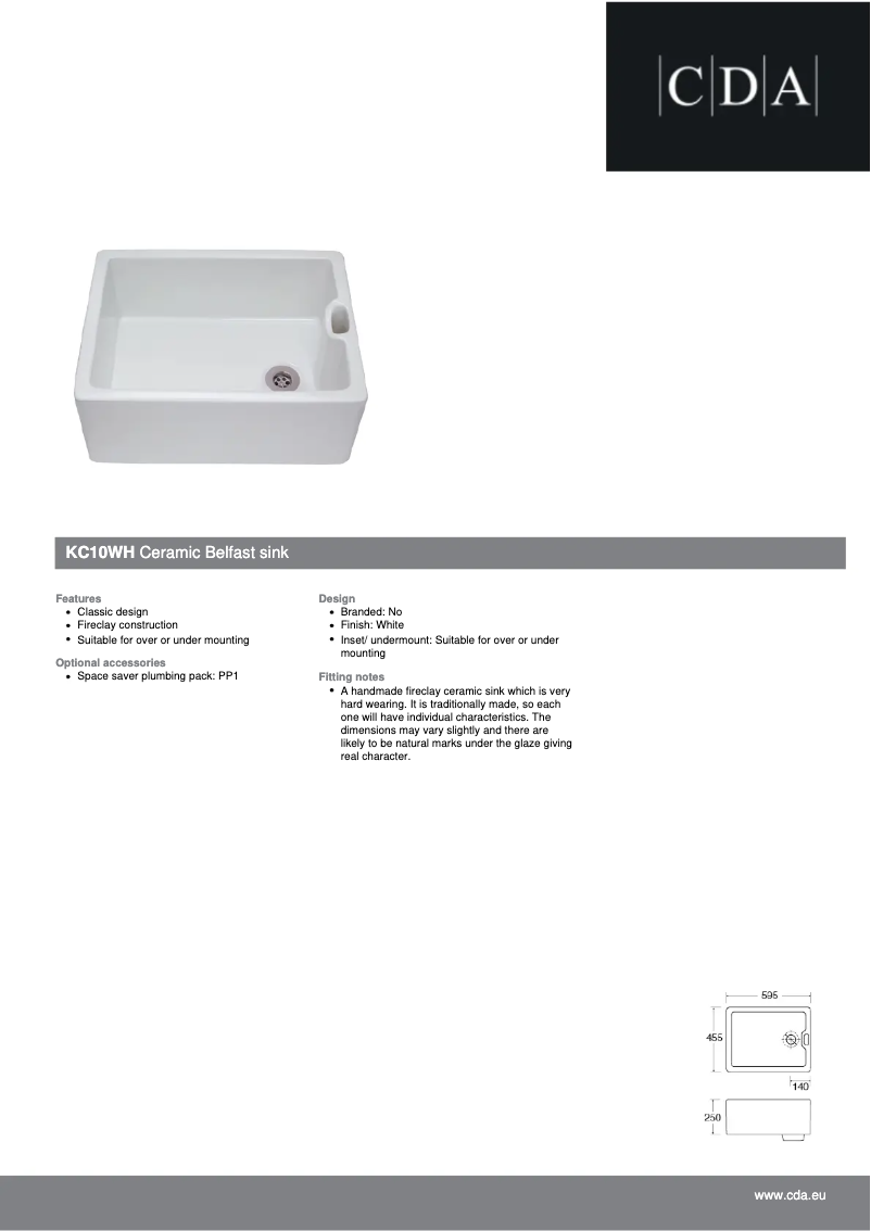 Página 1 del manual Ficha técnica CDA KC10WH