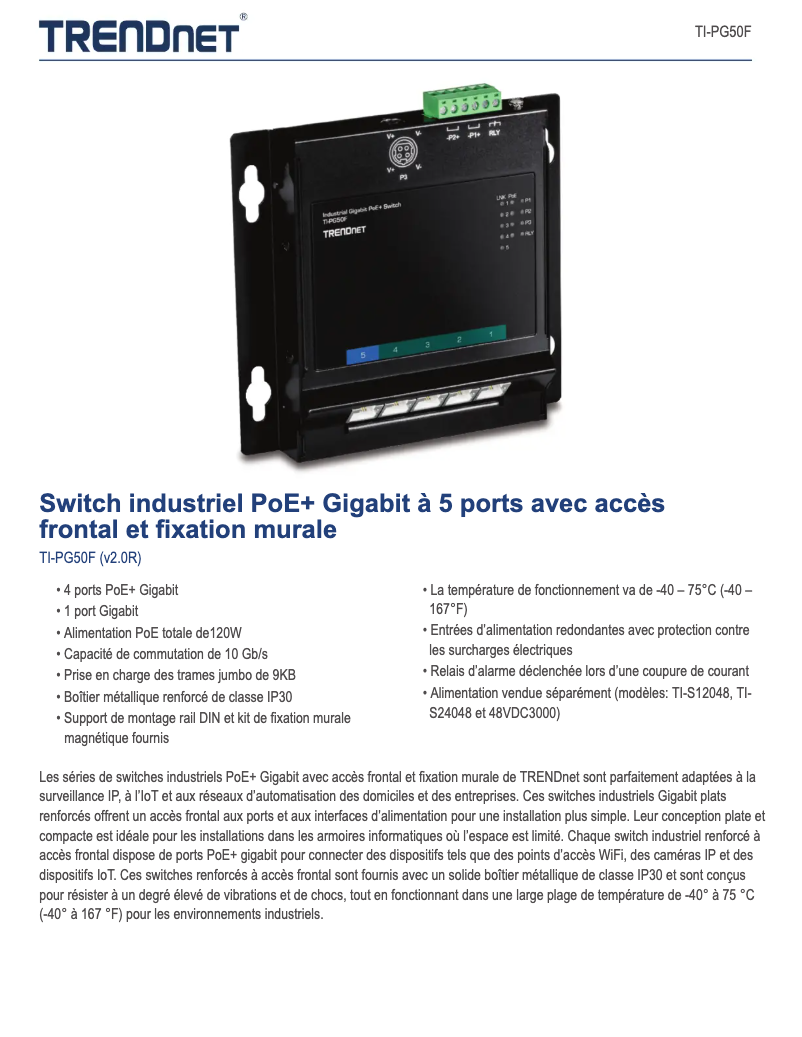 Page n°1 - Fiche technique TRENDnet TI-PG50F
