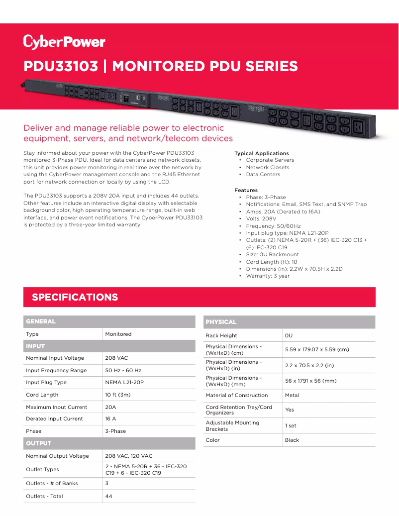 Imagen de la primera página del manual del dispositivo PDU33103